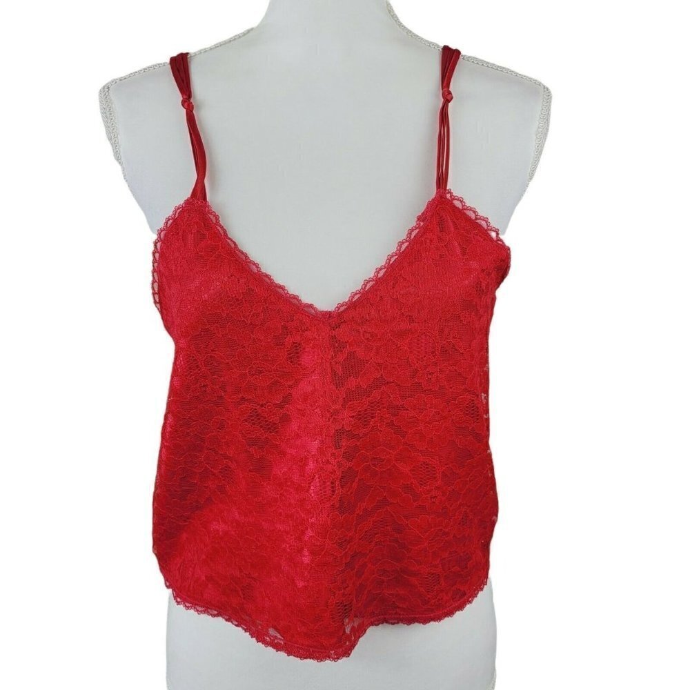 Vintage Victorias Secret Gold Label Camisole Nightie Top Red Lace Liquid Satin M